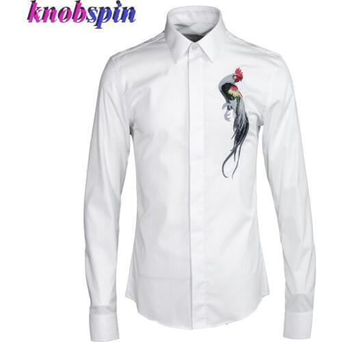 Casual Shirt Elegant Embroidery long sleeve Camisas high quality Cotton Slim mens clothing Plus size male dress shirts 2019