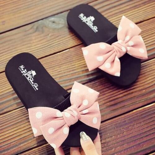 Slippers Women Summer New Fashion Parent-child Sandal Beach Slides Polka Dot Bow Childrens Flip Flops Sandalia Feminina qq898