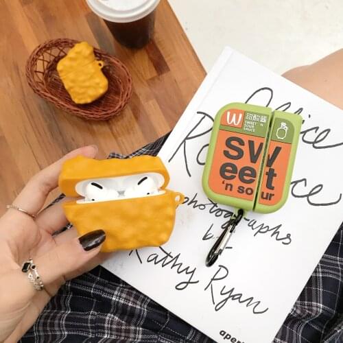 Cute 3D Chili Sauce Chicken Nuggets Sweet Sour Sauce Silicone Earphone Case For apple AirPods 1 2 Pro 3 Bluetooth Headset Cover