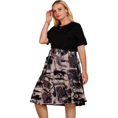 L To 5XL Plus Size Women Dress Color Print Casual Robes Slim Midi Short Sleeve Summer Dresses T2101