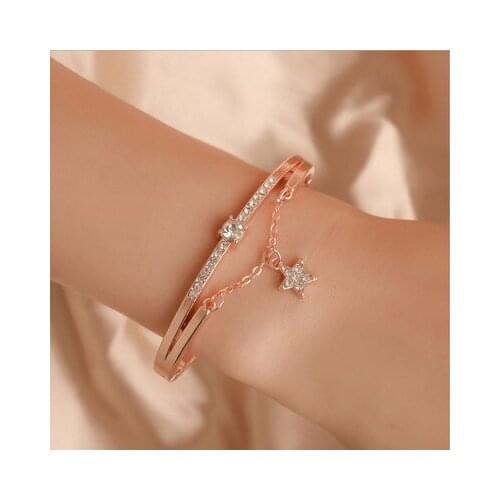 Rhinestones Crystal Bracelet Silver Color Rose Gold Star Pendant Women Bangle Fashion Bangle For Lovers