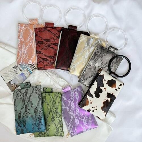 Fashion Party Bags Animal Lace Pattern Design Womens Bag Ring Wristlets Evening Handbag Mini PU Leather Coin Money Purse
