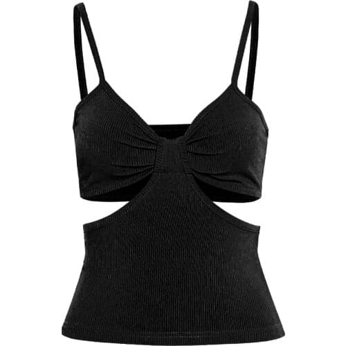 Y2k Top Women Summer Camis Tank Top Clothes Hollow Out Camisole Sexy Hollow Out V Neck Spaghetti Strap Slim Vest Party Clubwear