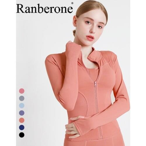 Ranberone Women Sports Shirt Hooded Sweater Trend Fitness Crop Top Zipper Female Long Sleeve T-shirt Black White Sportswear