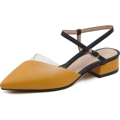 AGODOR New Fashion Women Pointed Pumps Slingback Low Square Heel All Match Pumps All Match Ladies Pump Shoes Size 33-43