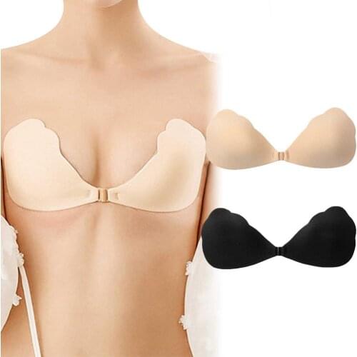 Women Invisible Bra Adhesive Strapless Blackless Seamless Solid Bra Silicone Sticky Bralette Strapless Front Closure Push Up Bra