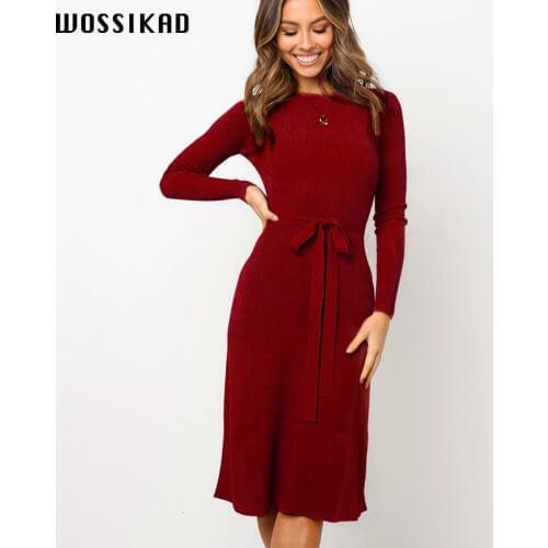 Sexy Dress Womens New Arrival 2019 Autumn Vintage Knitted Dresses Self-cultivation Long Sleeve Party Dress Bodycon Ropa Mujer
