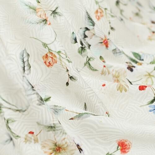 137CM 14MM Floral Print Jacquard Thin Silk Crepe De Chine Fabric for Summer Dress Blouse Shirt Pants J248
