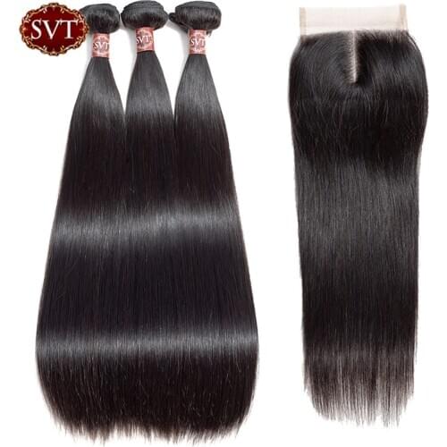SVT 3 Bundles With Closure Straight Hair Bundles With Closure Non-Remy Hair Extension Peruvian Human Hair Bundles With Closure