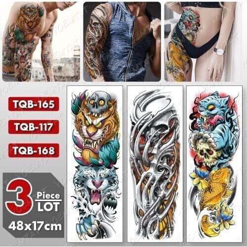 3 pcs/lot Large Arm Sleeve Tattoo Tiger Lion Waterproof Temporary Tatto Sticker Old School Body Art Full Fake Tatoo Women Men