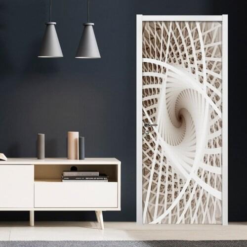 3D Geometric Art Wall Painting PVC Self-adhesive Door Sticker Photo Wallpaper Living Room Bedroom Door Decoration Stickers Mural