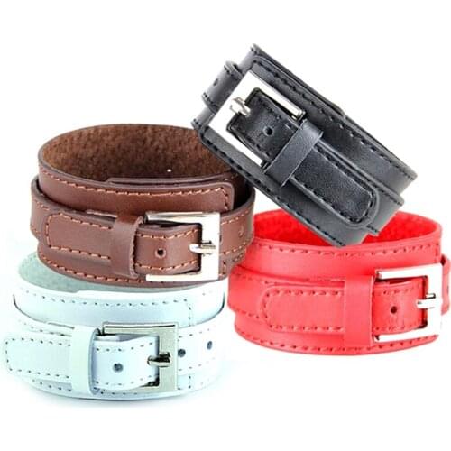 4 Pcs Punk Style Leather Hand Wide Leather Double Layer Car Line Belt Buckle Leather Bracelet Casual Bracelet Set