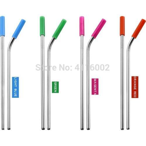 500pcs Reusable Stainless Steel Long Straws with Silicone Sleeve Tip Straight Bent Drinking Straw Barware Tool