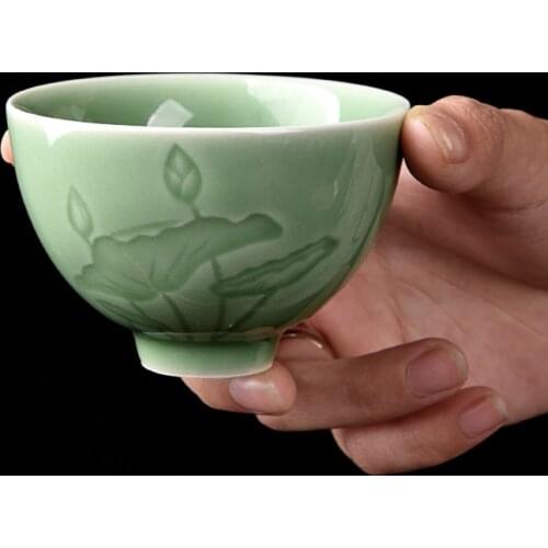 6PCSLongquan Celadon Kung-Fu Tea Set Accessories Ceramic Handmade Master Mug Lotus Personal Cup Porcelain Teaware