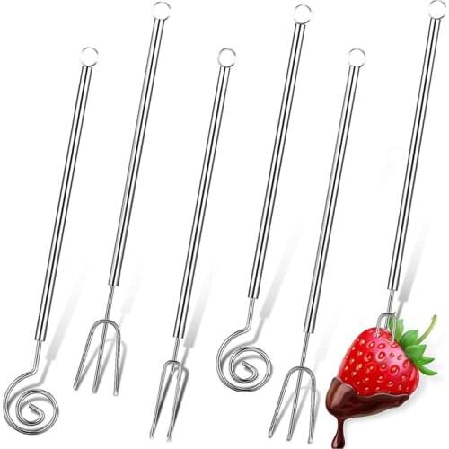6 Pcs Chocolate Dipping Fork Set 8.3 Inch Stainless Steel Fondue Forks DIY Candy Melts Baking Supplies Decorating Tool