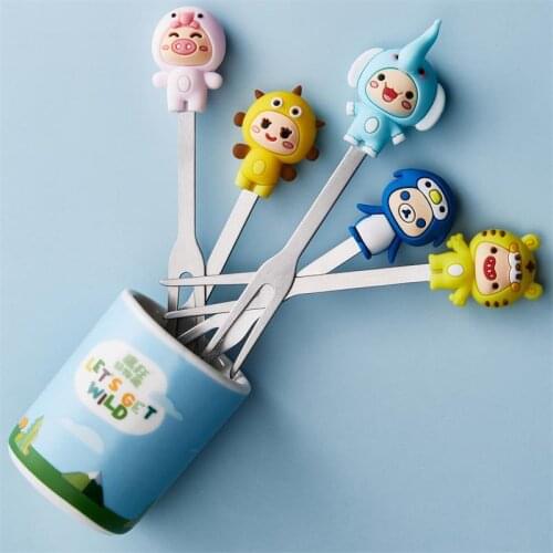 8pcs Mini Crazy Zoo Stainless Steel Cartoon Childrens Fruit Fork Christmas Childrens Cute Dessert Party Fork Set Lunch Decorat