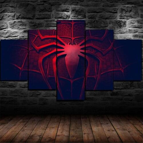 Abstract Red Big Spider Logo Poster 5Pcs Canvas Picture Print Wall Art Canvas Painting Wall Decor for Living Room Poster Framed