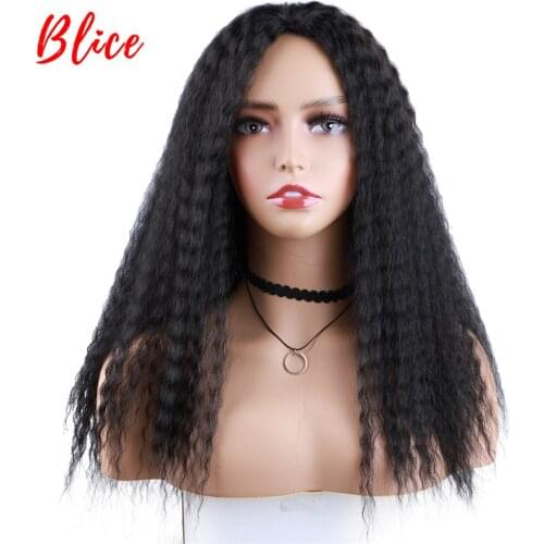 Blice Long Kinky Straight 18-22 Inch Synthetic Hair Wigs For African American Women Natural Black Kanekalon Afro Wig All Color