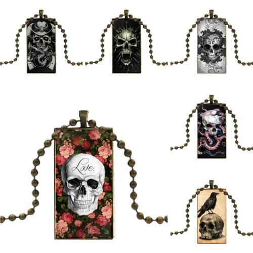 Skull Crow Flower Pirate Love Blanket For Men Women Necklace Fashion Long Chain With Rectangle Necklace Jewelry