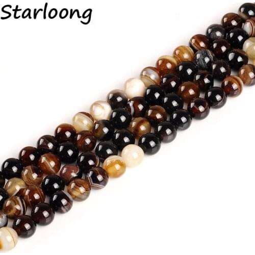 4mm 6mm 8mm 10mm 12mm natural stone beads Round Loose Coffee Striped Agata onyx Brown stone Beads For DIY Necklace Bracelet