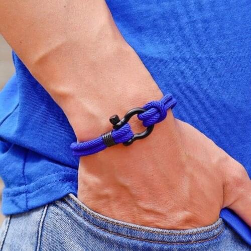 Fashion Braided Rope Bracelet Stainless Steel Horseshoe Buckle Braclet Double Layer Wrap Survival Braslet Pulseras Para Hombre