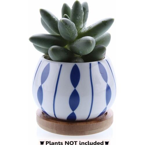Ceramic Succulent Plant Pot Cactus Plant Pot Flower Pot Container Planter With Bamboo Tray
