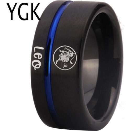 Fashion Rings Leo Zodiac Jewelry Mens Lion Design Ring Women Girls Black Blue Line Tungsten Carbide Wedding Ring Engagement