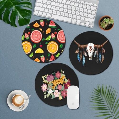 Leather Round Mousepad Gaming Mouse Pad Rug for PC Laptop Notebook Gamer Desk Pad Cute Cartoon Series Mouse Pad 22x22CM