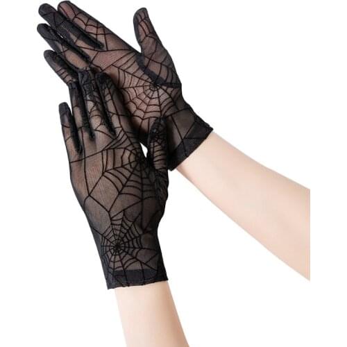 Summer Sexy Black Lace Spider Web Sunscreen Drive Cycling Breathable Elasticity Fashion Personality Etiquette Cosplay Gloves