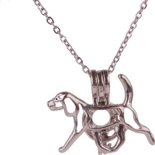 10pcs Copper silver dogs animal Beads Cage Essential Oil Diffuser Perfume Pearl Cage Locket necklace 45cm stainless steel chains