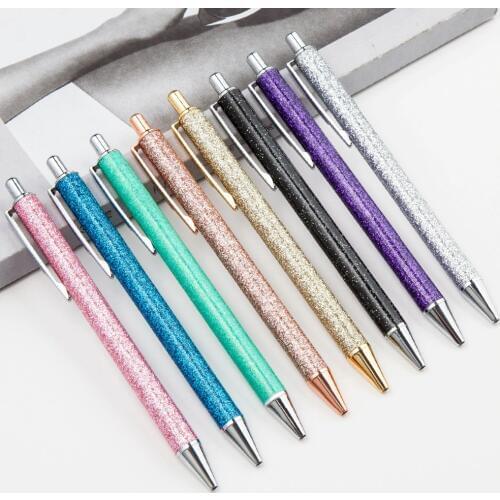 40 Pcs/lot Glitter Sequin Metal Ballpoint Pens for Writing Cute Press 1.0 Mm Black Ink Ball Pen Business Pen School Supplies
