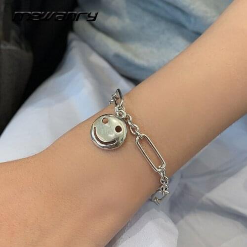 Mewanry 925 Sterling Silver Bracelet for Women Fashion Vintage Punk Hip Hop Creative Hollow Smiley Party Jewelry Birthday Gifts