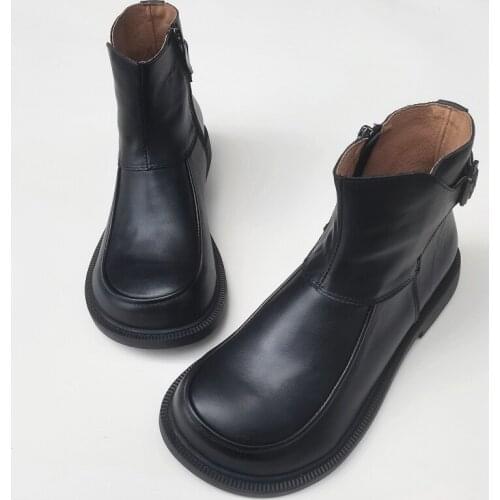 Men Ankle Boots Working Shoes 100% Genuine Leather Motorcycle Boots Men Casual Shoes Flat Western Boots