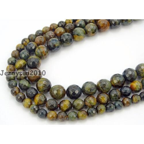 Natural Yellow Tigers Eye Gems Stone Faceted Round Beads 15'' 6mm 8mm 10mm 12mm Strand for Jewelry Making Crafts 5 Strands/Pack