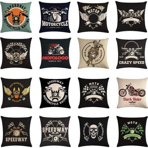 45x45cm Cotton Linen Throw pillow covers decorative Motorcycle pillow covers retro locomotive pillow cover Human skeleton pillow