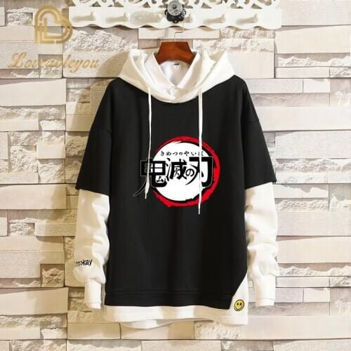 New Cosplay Costume Demon Slayer Hoodie Kimetsu No Yaiba Anime Cartoon Unisex Kamado Tanjirou Coat Fake Two-piece Jacket