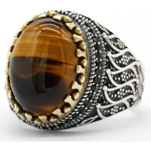 New hot selling 925 sterling silver ring mens natural tiger eye ring unisex ring mens high jewelry