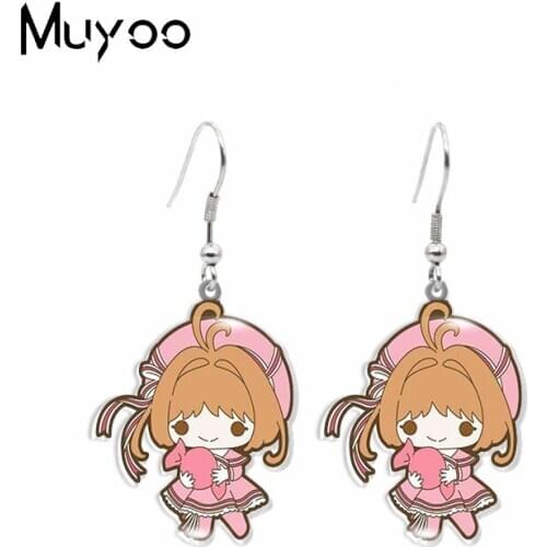 New Cardcaptor Sakura Cartoon Characters SAKURA SYAORAN TOMOYO CLOW Card Acrylic Epoxy Resin Fish Hook Earrings