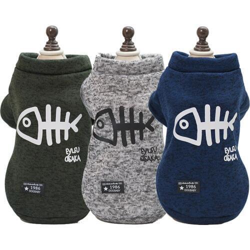 Fish Bone Print Pet Clothes for Small Dogs Cats Cozy Cotton Puppy Dog Cat Hoodie Coat Yorkies Chihuahua Sweatshirt Pets Clothing