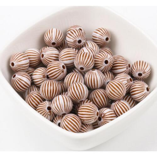 Wholesale 10mm 50pcs Brown Color With Line Acrylic Round Spacer Ball Beads For Jewelry Making DIY KL263