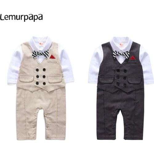 2021 Autumn Baby Boy Clothes Newborn Gentleman Jumpsuit Long Sleeve Cotton Baby Onesie Fashion Bow Tie Party Infant Baby Suits