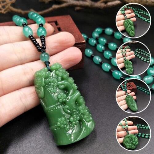 Imitation Chalcedony Jade Pendant Necklace Sweater Necklace Fashion Charm Jewelry Carved Amulet Gifts for Women Men