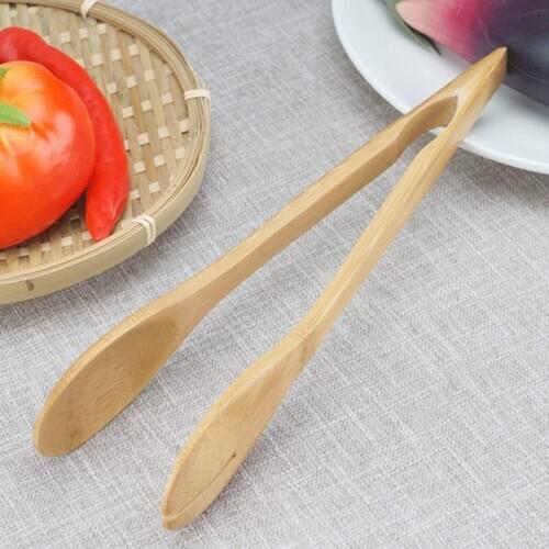 Useful New Shiny Bamboo Cooking Kitchen Tongs Food Tool Salad Bacon Steak Bread Cake Wooden Clip Home Kitchen Tools