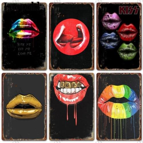 Sexy Red Lip Metal Poster Vintage Tin Plate Art Graffiti Couple Plaque Bar Club Iron Craft Decoration 20X30Cm