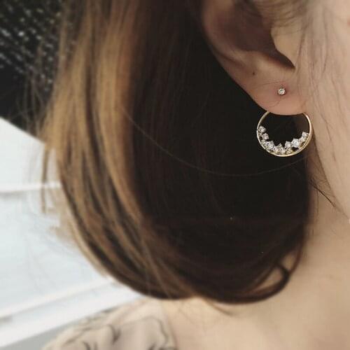 Korean Version of the New Personality Simple Full Diamond Round Cutout Cute Earrings Set Holiday Jewelry