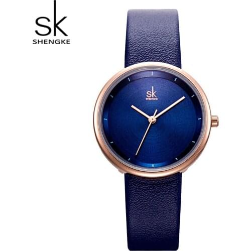 Shengke Blue Fashion Women Leather Strap Ladies Quartz Watch Reloj Mujer 2019 New SK Creative Women Watches Montre Femme #K8040