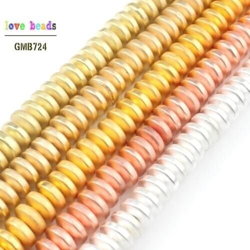 Scrub Natural Stone Bronze Rose Gold Silver Color Hematite Disc Shaped Bead Bracelet Jewelry 6x2mm