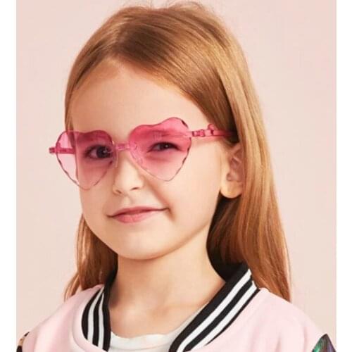 New Cute Heart Rimless Glasses Sunglasses Children Kids Gray Pink Red Lenses Fashion Boys Girls UV400 Kids Sports Sunglasses