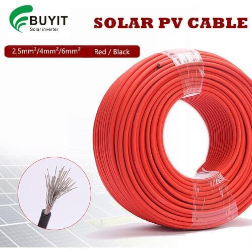 Solar pv cable 10m/roll Solar Cable wire 1500V 4mm2/ 6mm2(12/10AWG) PV Cabel red and black cable jacket With TUV Approval
