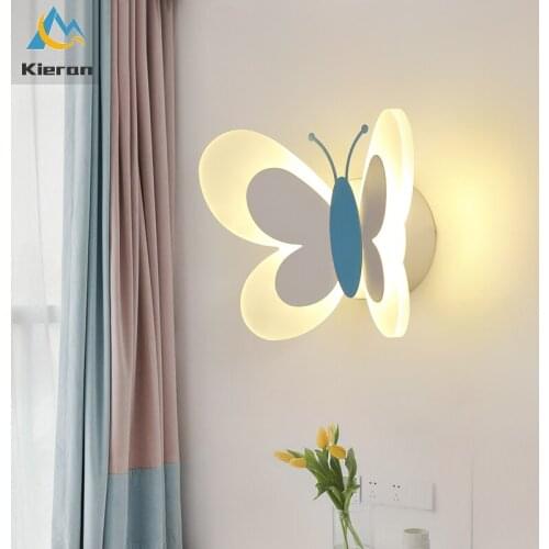 Cute Cartoon Blue Pink Butterfly LED Wall Lamp Kids Child Girl Boy Baby Bedroom Wall MountLight Nursery School Decor Walllamp